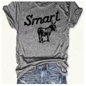 Gray Graphic T-Shirt with Donkey Print